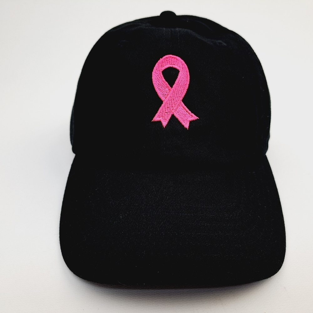 Breast Cancer Awareness Embroidered Hat Cap Relaxed Cotton Black